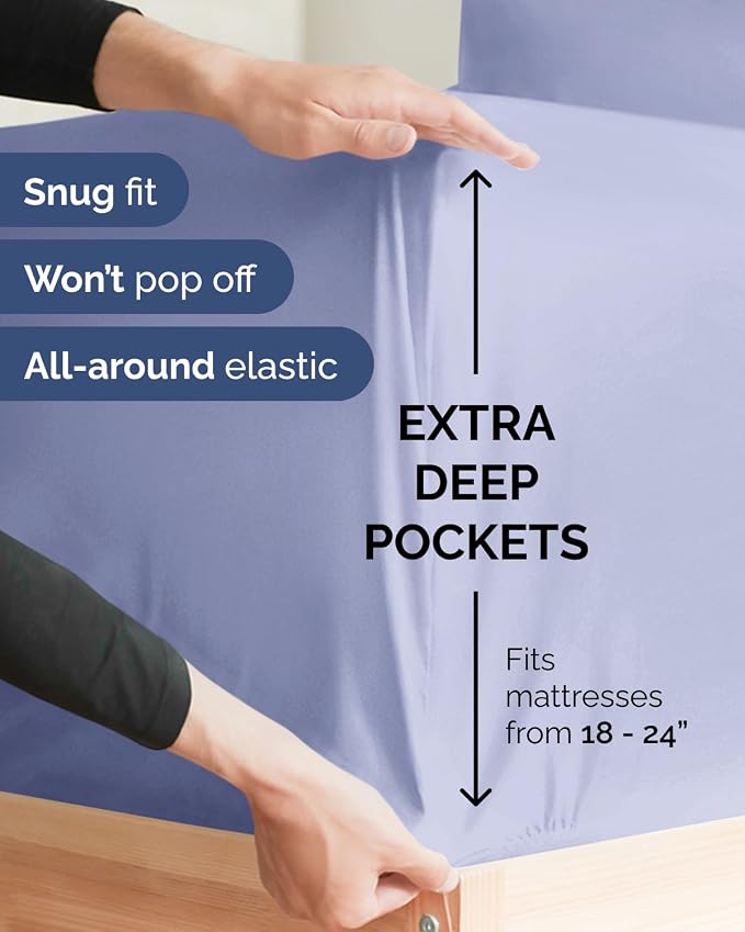 Extra Deep Flex Top Split Head King Sheet Set - 6 Piece Breathable and Cooling Sheets - Hotel Luxury Bedding for Women, Men, Kids & Teens - Easy Secure Fit - Extra Deep Pockets - Lavender