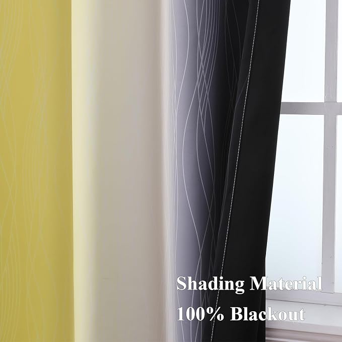 Black and Yellow Ombre Blackout Curtains 84 Inches Long | Room Darkening Curtains for Living Room,Energy Saving,Thermal Insulated,Gradient Grommet Drapes for Bedroom,42Wx84L,2 Panels