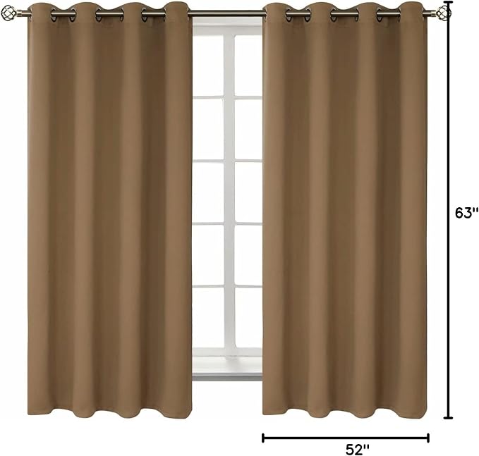 BGment Taupe Blackout Curtains for Bedroom 63 Inch Long - 2 Panels | Grommet Top, Black Out, Room Darkening, Sunblock, Thermal Insulated, Window Drapes for Kids Boys Room, 52x63 Inch
