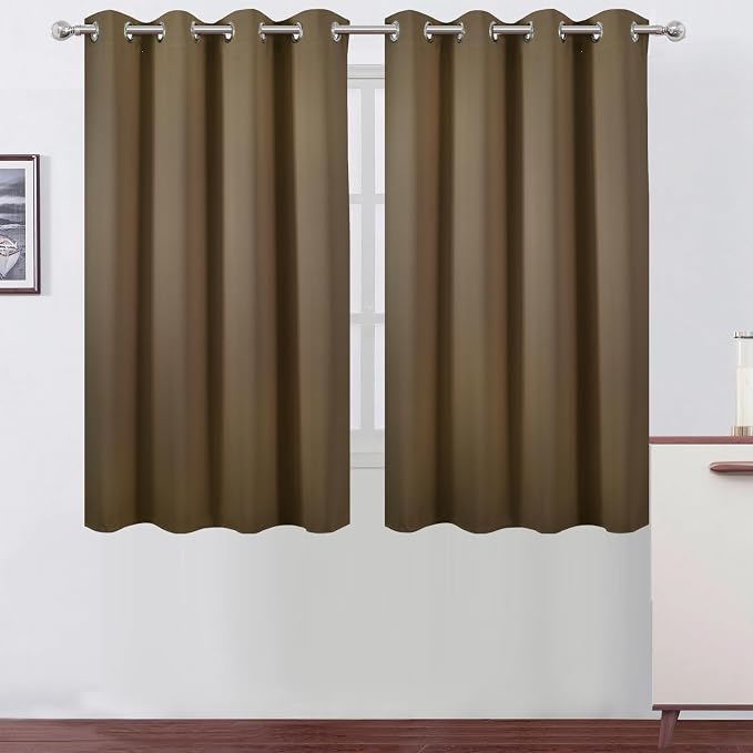 Brown Thermal Blackout Curtains/52 x 54 Inch/Set of 2 Panels Room Darkening Curtains for Bedroom