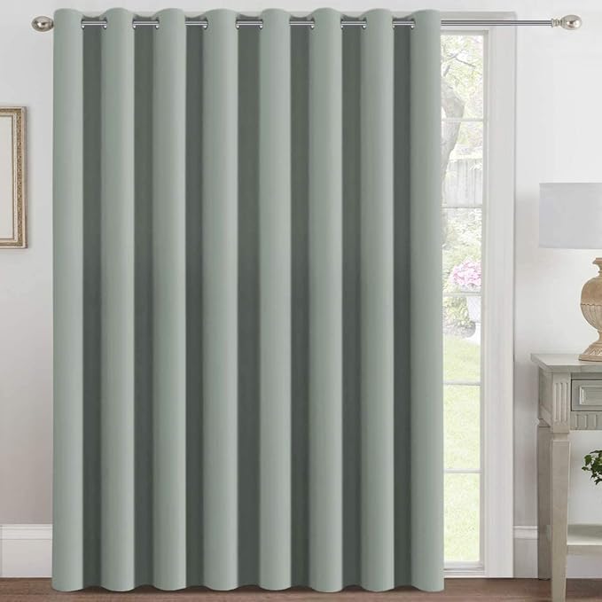 H.VERSAILTEX Blackout Patio Curtains 100 x 84 Inches for Sliding Door Extral Wide Blackout Curtain Panels Thermal Insulated Room Divider - Grommet Top, 7' Tall by 8.5' Wide - Light Sage