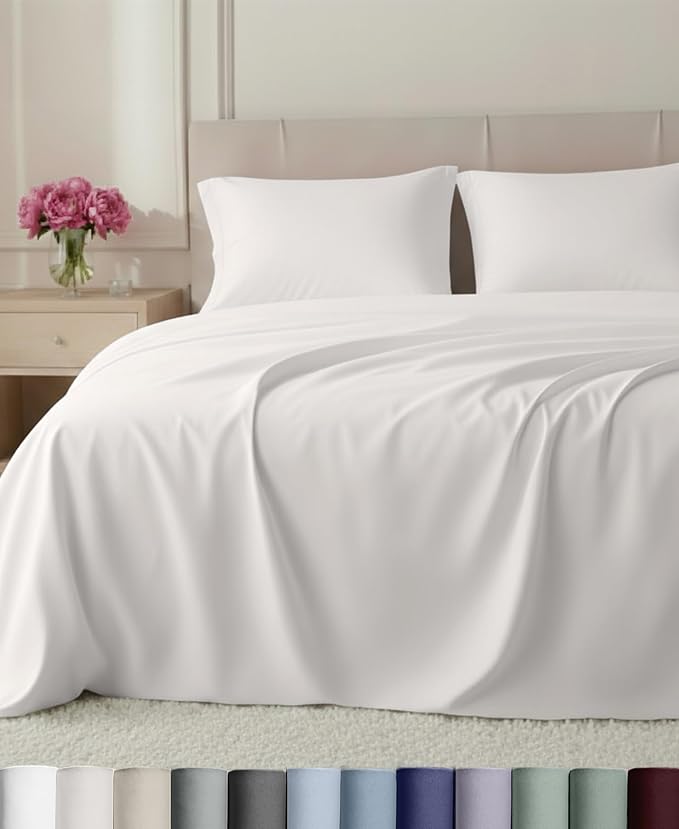 California Design Den Luxury 800 Thread Count King Bed Sheets, True Ivory | 100% Cotton Sateen Backed by Good Housekeeping Seal - Soft & Thick, 16" Deep Pocket, All-Around Elastic, 4 Pc Set, Easy Care