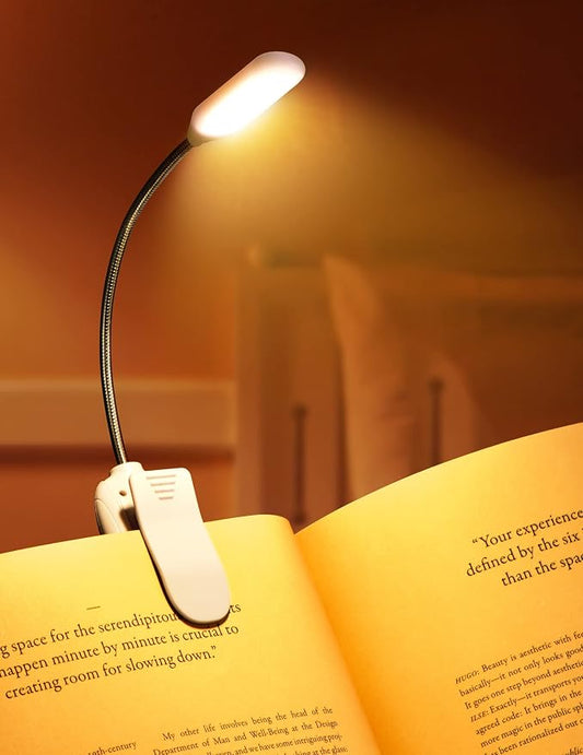 Monotremp Rechargeable Book Lights for Reading at Night, Clip-On 3 Colors | Eye-caring ultralight clip-on, stepless dimming, no flicker, amber mode, 80H runtime, 1.3oz, memory, gift for book lovers.