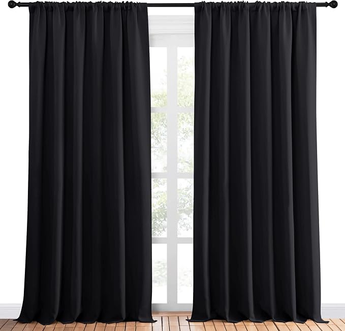 NICETOWN Black Blackout Curtain Blinds - Solid Thermal Insulated Window Treatment Blackout Drapes for Bedroom (2 Panels, 70 inches Wide by 95 inches Long)
