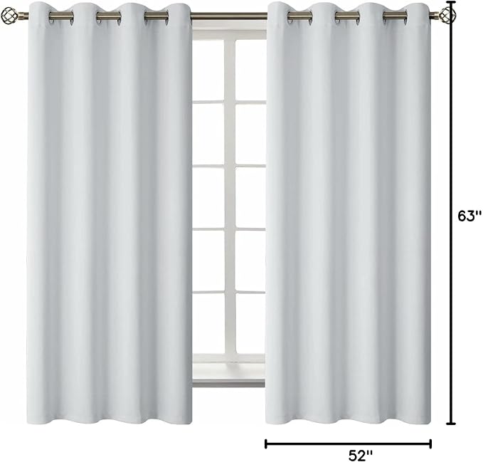 BGment Greyish White Room Darkening Curtains 63 Inch for Bedroom - 2 Panels | Grommet Top, Light-Blocking, Sunblock, Thermal Insulated, Window Drapes for Kids Boys Room, 52x63 Inch