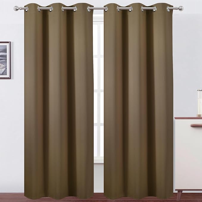 Brown Thermal Blackout Curtains/42 x 95 Inch/Set of 2 Panels Room Darkening Curtains for Bedroom