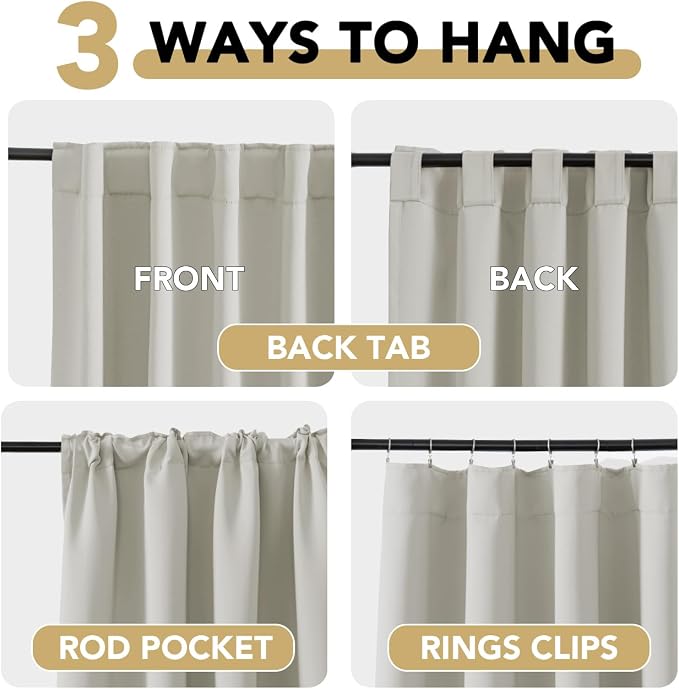 H.VERSAILTEX Blackout Curtains Thermal Insulated Window Treatment Panels Room Darkening Blackout Drapes for Living Room Back Tab/Rod Pocket Bedroom Draperies (2 Panels, Pale Oak, 52 x 84 Inch)