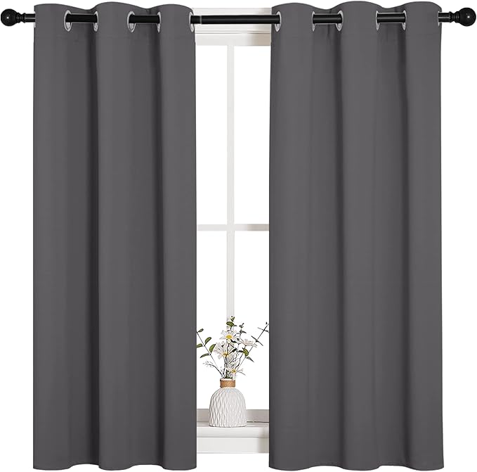 NICETOWN Grey Blackout Curtains for Bedroom 34" Wide x 45" Long 2 Panels | Thermal Insulated Grommet Top Draperies Drapes for Basement, Light Blocking Noise Reducing Window Treatments Home Decor