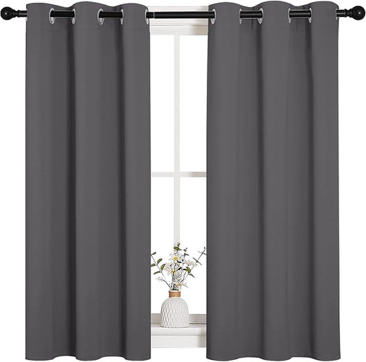 NICETOWN Grey Blackout Curtains for Bedroom 34" Wide x 45" Long 2 Panels | Thermal Insulated Grommet Top Draperies Drapes for Basement, Light Blocking Noise Reducing Window Treatments Home Decor