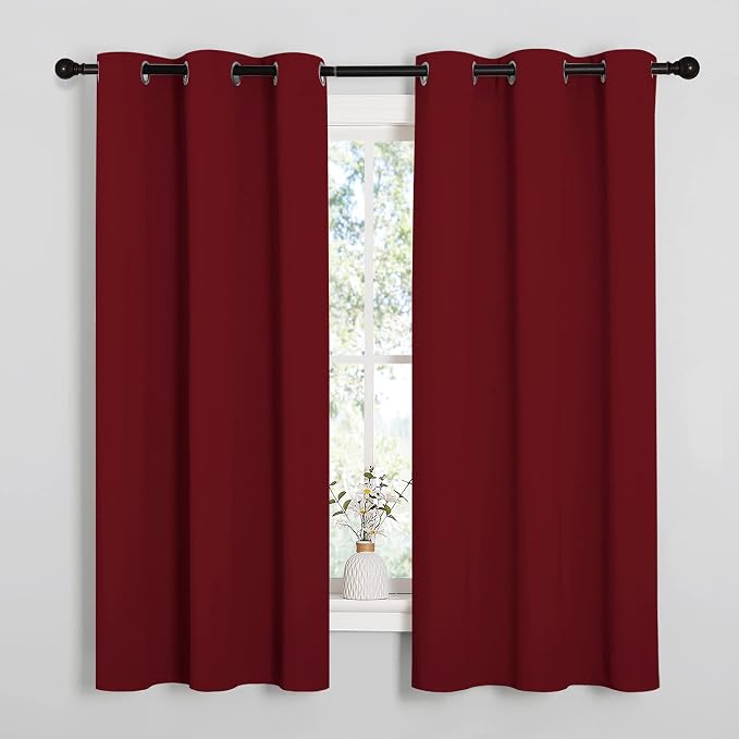NICETOWN Burgundy Red Blackout Curtains for Living Room 42" x 63" 2 Panels | Holiday Christmas Decor Thermal Insulated Solid Grommet Drapes for Window, Light Blocking Noise Reducing Room Darkening Decor