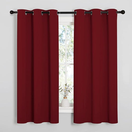 NICETOWN Burgundy Red Blackout Curtains for Laundry 42" w x 48" L 2 Panels | Thermal Insulated Decoration Drapes for Kitchen Living Room Short Window Treatment, Light Blocking Room Darkening Decor