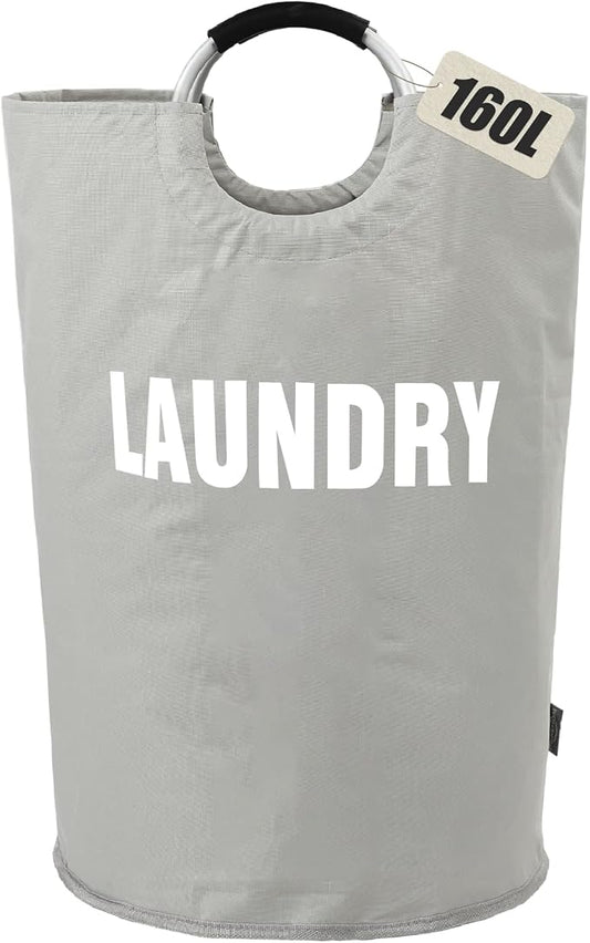 DOKEHOM 160L XX-Large Laundry Basket (7 Colors), Collapsible Laundry Bag, Foldable Laundry Hamper, Folding Washing Bin (Grey, XXL) | Freestanding tall washing bin & foldable laundry bag. Extra large clothes storage basket with durable sturdy handles