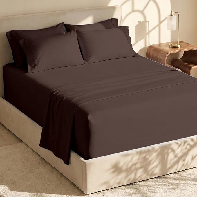 Hearth & Harbor Extra Deep Pocket Sheets - Fits Mattress 18-24 Inches Deep - Extra Deep Pocket California King Size - 6 Piece Cal King Sheets - Cal King, Brown
