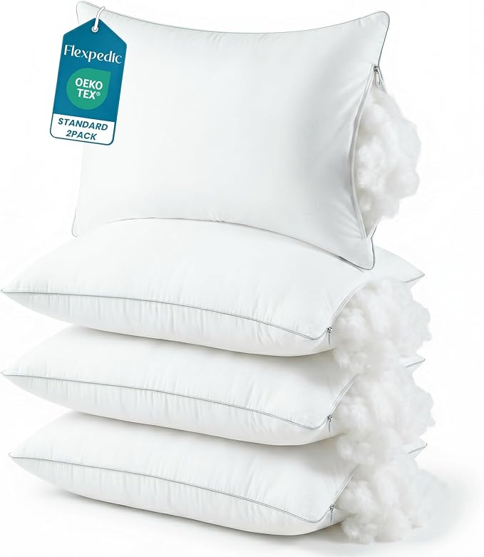 Pillows Standard Size Set of 4, Soft & Fluffy Bed Pillows for Sleeping | Down Alternative Fill Pillows, Adjustable Zippered Plush Support, Hotel Quality, Oeko-TEX, Machine Washable,110GSM