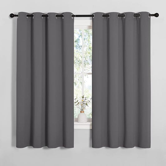 NICETOWN Grey Blackout Curtains for Bedroom 55" Wide x 68" Long 2 Panels | Thermal Insulated Grommet Top Draperies Drapes for Basement, Light Blocking Noise Reducing Room Darkening Window Decor