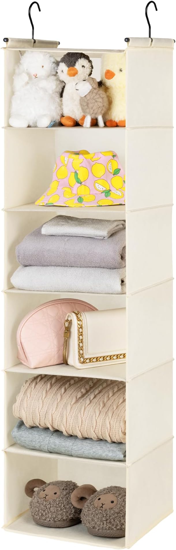 GRANNY SAYS 6-Shelf Hanging Closet Organizer, Foldable Storage, Beige | No-Sag Support, Keeps Clothes Neat, Folds Flat, Fits RV, Dorm & Small Closets