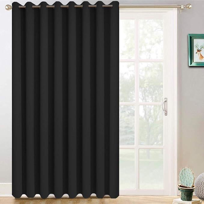 Yakamok Black Room Darkening Curtains 96 inch Sliding Door Drapes | 1 Extra-wide Panel,W100xL96,Soft Triple-weave,Grommet,Blackout Thermal Insulated Drapes,Privacy,Light Reduction,Patio doors