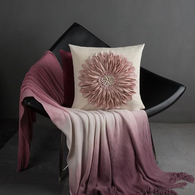 OiseauVoler Decorative Throw Pillow Covers Handmade 3D Flower Cushion Cover Cases Accent Pillowslip Square Gift Home Sofa Car Bed Room Decor 18 x 18 Inch Rose Gold