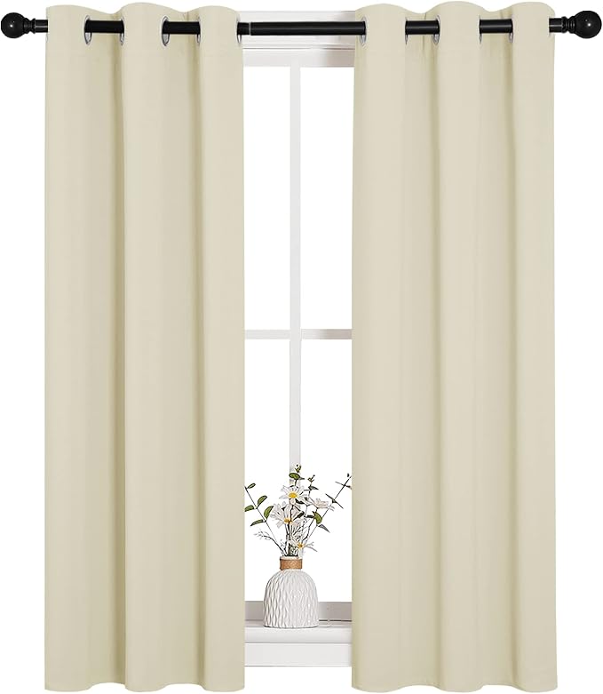 NICETOWN Room Darkening Short Curtain Panels for Small Window, Beige, 2 Panels, W29 x L40 -Inch, Thermal Insulated Grommet Room Darkening Draperies/Drapes for Window | Thermal Insulated Grommet Draperies Drapes for Cafe Kitchen Small Window Treatment, ...