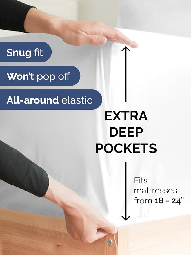 Extra Deep Queen Sheet Set - 4 Piece Breathable, Cooling Bed Sheets - White | Easily Fits 18 to 24 inch Mattress - Ultra Soft, Wrinkle & Fade Free with Extra Deep Pockets - Comfy Hotel Luxury Bedding