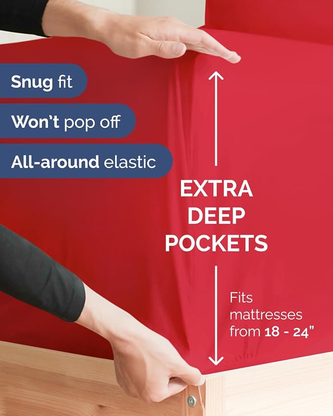 2 Pack Extra Deep King Fitted Sheets with Extra Deep Pockets - Red | Hotel Luxury Bottom Fitted Sheets Only, Soft, Fade & Wrinkle Free, Breathable & Comfy, All Around Elastic Fitted Sheets