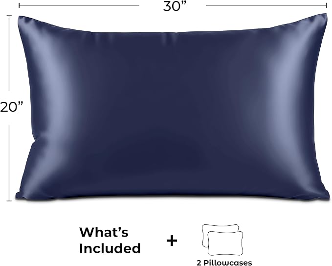 Pure Bedding Satin Pillowcase 2 Pack - Queen Size (20"x30", Midnight Blue) - Silky Pillow Cases for Hair and Skin - Satin Pillow Covers with Envelope Closure - Extra Soft Premium Microfiber
