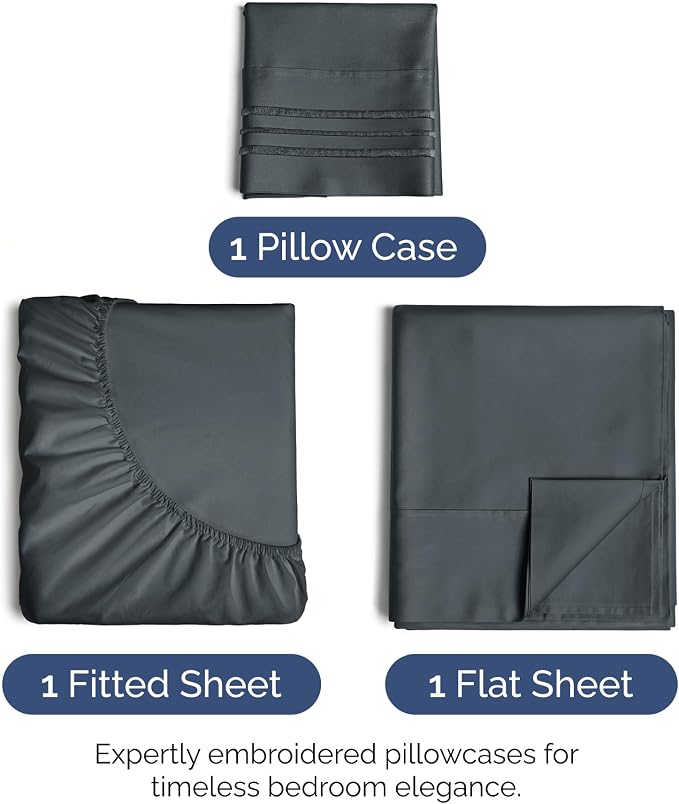 Twin XL Size 3 Piece Sheet Set - Ultra Soft & Cooling Sheets - Slate Blue | Fits 8 Inch to 16 inch Mattress, Wrinkle Free & Fade Resistant with Deep Pockets, Breathable, Comfy Hotel Luxury Bedding