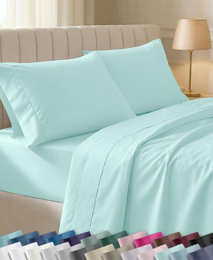 California Design Den Soft 100% Cotton Twin Bedding Sheets Set, 3 Pcs | 400 Thread Count Backed by Good Housekeeping Seal, All-Around Elastic, Durable, Easy Care, OEKO-TEX certified - Seafoam