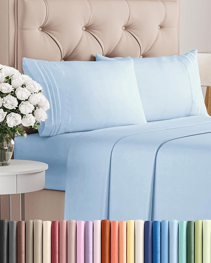 King Size 4 Piece Sheet Set - Breathable & Cooling Sheets - Light Blue | Hotel Luxury Bed Sheets for Women & Men, Deep Pockets, Easy-Fit, Extra Soft and Wrinkle Free Sheets, Oeko-Tex Bed Sheet Set
