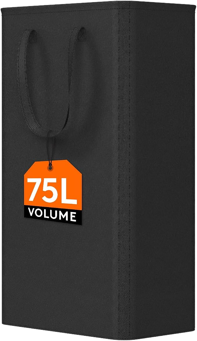 Lifewit Slim Collapsible Laundry Basket with Handles, 75L, Black | Narrow Laundry Hamper for Dirty Clothes, Tall Thin Laundry Bin, Small Clothes Hamper for Bathroom, Bedroom, RV, Dorm