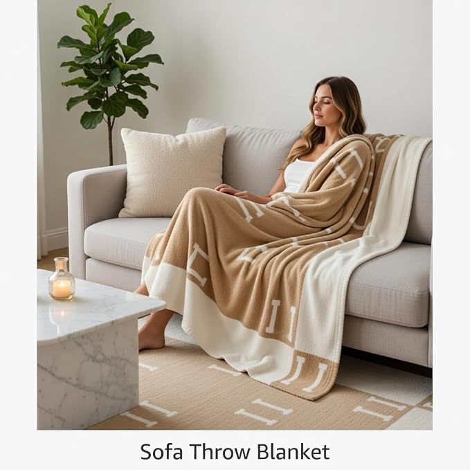 Fcteap h Blanket Soft Throw Blanket Faux Fleece Cashmere Plaid Warm Shawl Thick Knitted Plush Cozy Comfy for Women Throw Blanket for Sofa Couch Bed Queen King Size 55x66 in (Khaki-2)