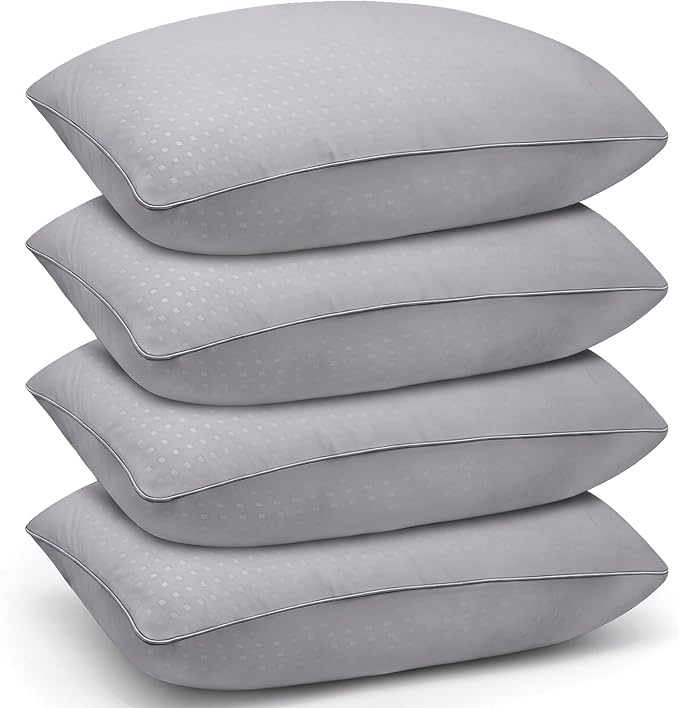 King Size Bed Pillows for Sleeping 4 Pack,Luxury Hotel Pillows,Comfortable and Supportive,Machine Washable,Suitable for Stomach,Back and Side Sleepers.(Grey)