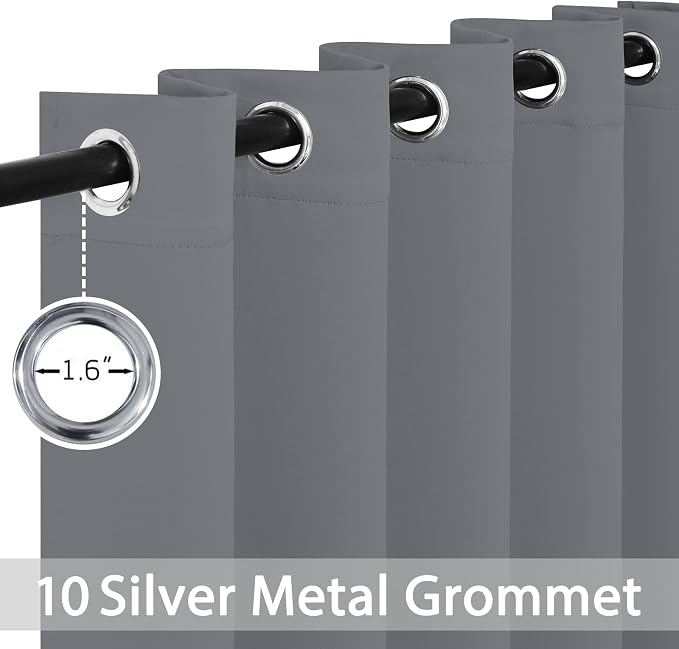 Yakamok Grey Room Darkening Curtains 70x84 inch Gray Grommet-Living Room | 2 panels,blackout window treatment,thermal insulated,light blocking drapes,privacy protection,bedroom study dining room