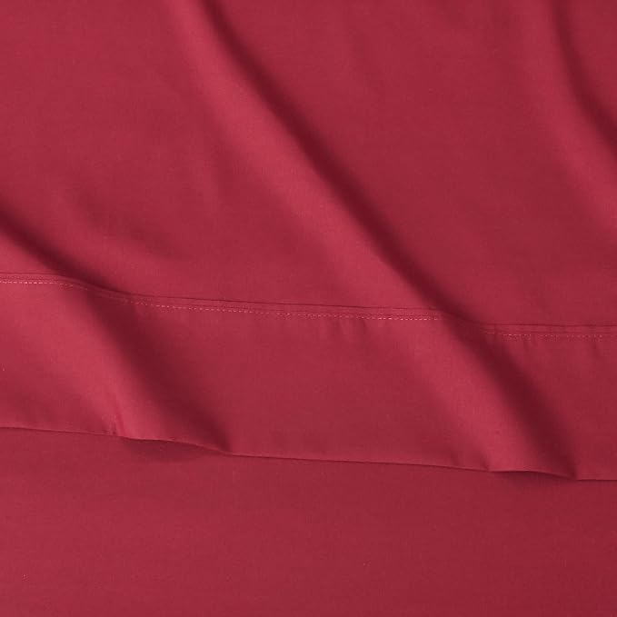 Amazon Basics Breathable Microfiber 4-Piece Bed Sheet Set, Machine Washable, Wrinkle Resistant with 14-Inch Deep Pockets, King, Burgundy, Solid