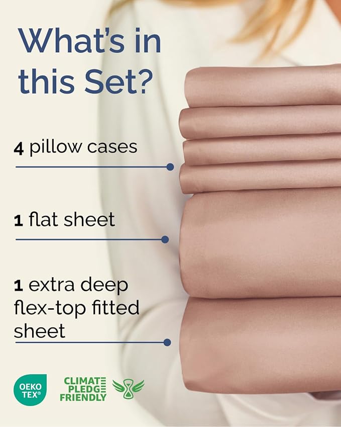 CGK Unlimited Extra Deep Flex Top Split Head King Sheet Set - 6 Piece Breathable and Cooling Sheets - Hotel Luxury Bedding for Women, Men, Kids & Teens - Easy Secure Fit - Extra Deep Pockets - Mauve
