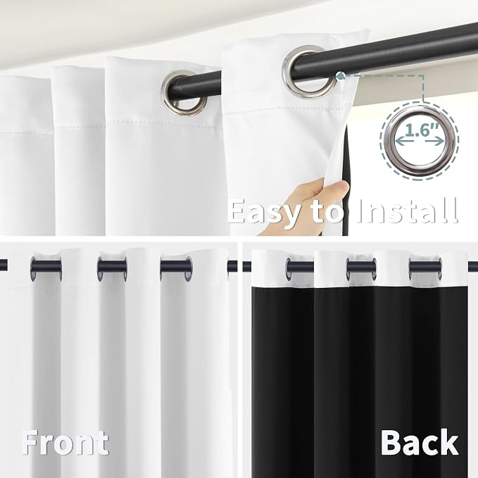 BGment Thermal Insulated 100% Blackout Curtains for Bedroom with Black Liner, Double Layer Full Room Darkening Noise Reducing Grommet Curtain (52 x 90 Inch, Pure White, 2 Panels)