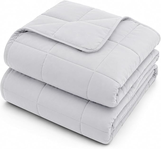L'AGRATY Weighted Blanket for Adults 25lbs （Queen Size, 60"x80"） Cooling Heavy Blanket Microfiber Breathable Big Weighted Throw Blanket for Summer Fall Winter, Light Grey