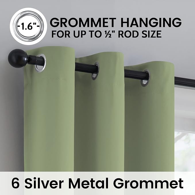 SimpleHome Sage 100% Blackout Curtains Room Darkening Living Room 84 Inch | Curtains for Bedroom,Thermal Insulated Grommet Window Drapes,Curtains for Living Room with Black Back,42 x 84 Inch,2 Panels