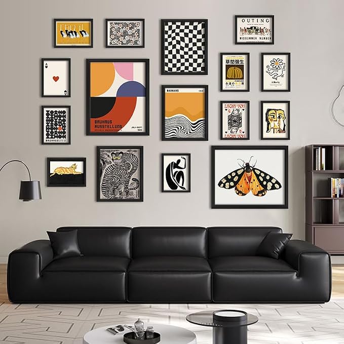 ANERZA 16 PCS Wall Art Unframed Eclectic Wall Art Decor, Modern Maximalist Wall Prints for Bedroom, Bauhaus Posters for Room Aesthetic, Retro Abstract Wall Collage Kit for Living Room, Funky Dorm Gallery Home Decor