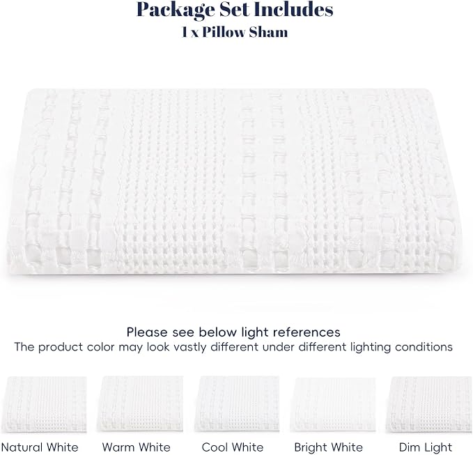 PHF 100% Cotton Waffle Body Pillowcase with Zipper, 1 Pack 20" x 54" Soft Skin-Friendly Pillow Sham, No Filling, Aesthetic Woven and Breathable Waffle Weave Body Pillow Cover for Bed, White