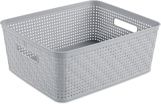 Sterilite 24 Pack Plastic Storage Bin Organization Containers, Short Baskets, Cement