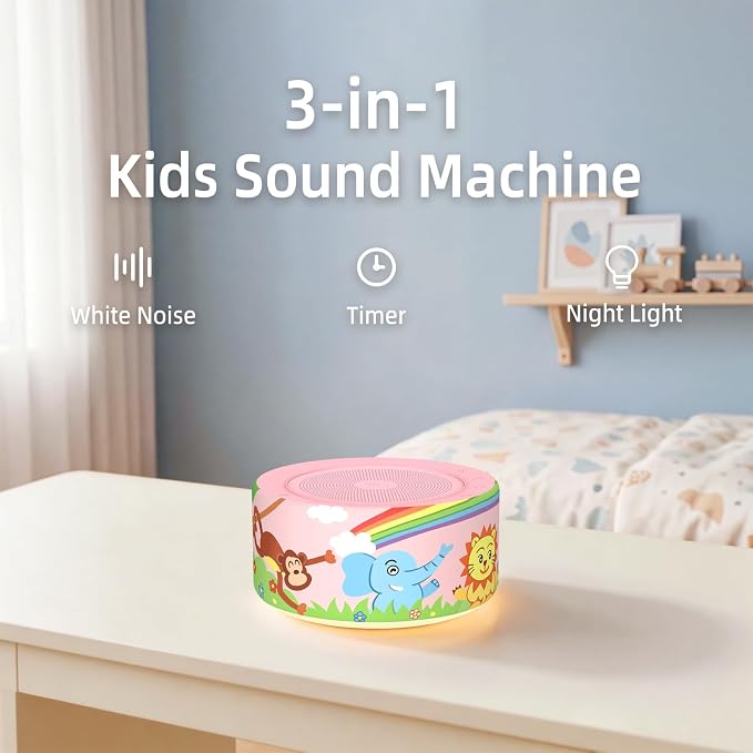 Kipcush White Noise Machine for Baby & Adults, Sleep Sound Machine with 30 Soothing Sounds, 8-Color Night Light, Memory Function, White Noise for Sleeping, Nursery, Office, Travel, Relaxation