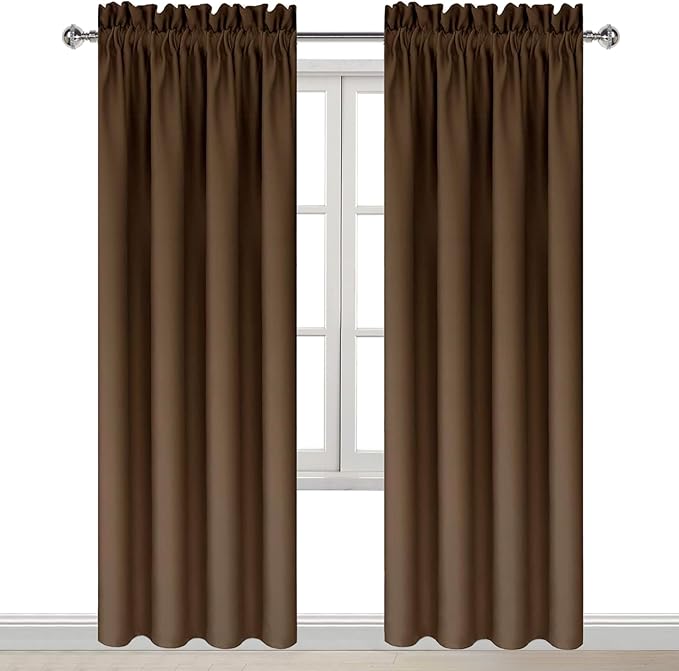 DWCN Blackout Curtains for Bedroom Living Room 42 x 84 Inch Long Brown | 2 Panels Set, Kitchen Window Curtains Over Sink, Thermal Insulated, Light Blocking, Rod Pocket Drapes for Small Window