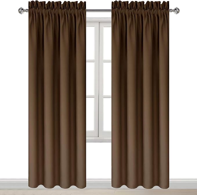 DWCN Blackout Curtains for Bedroom Living Room 38 x 84 Inch Long Brown | Room Darkening, Thermal Insulated, Light Blocking, Rod Pocket Drapes, Noise Reducing Window Treatments