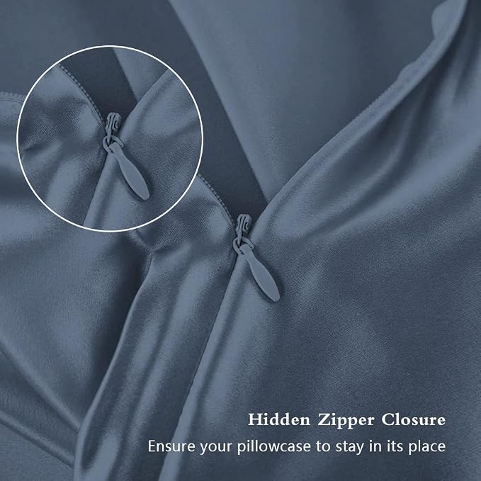 Silk Pillowcase for Hair and Skin,Mulberry Silk Pillow Cases King Size, Anti Acne Cooling Beauty Sleep Both Sides Natural Silk Satin Pillow Case Covers with Hidden Zipper,Gifts for Women Men,Ash Blue