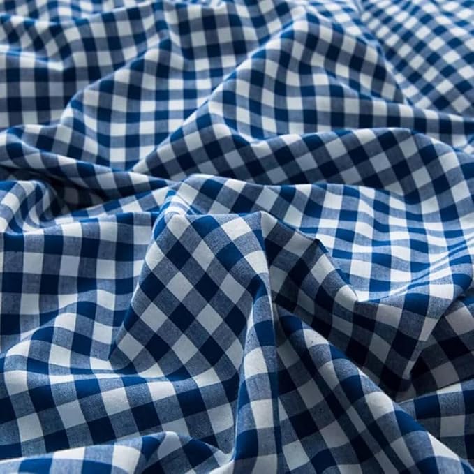 LifeTB Royal Blue Gingham Comforter Set King Modern Style Blue Plaid Checkered Comforter Set Soft Fluffy Grid Bed Comforter 3 Pieces Farmhouse Bedding Set Plaid Gingham Bedding Comforter King