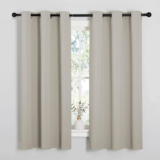 NICETOWN Natural Blackout Curtains for Bedroom 42" Wide x 63" Long 2 Panels | Farmhouse Thermal Insulated Room Darkening Drapes for Living Room Kitchen Windows, Light Blocking Noise Reducing Decor