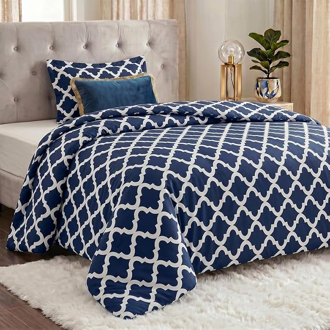 Utopia Bedding 2 Pc Twin Comforter Set, Printed Comforter, Navy | Comforter Set Includes Comforter (64x88) Inches, 1 Sham (20x26) Inches. Soft Microfiber Down Alternative, Machine Washable.