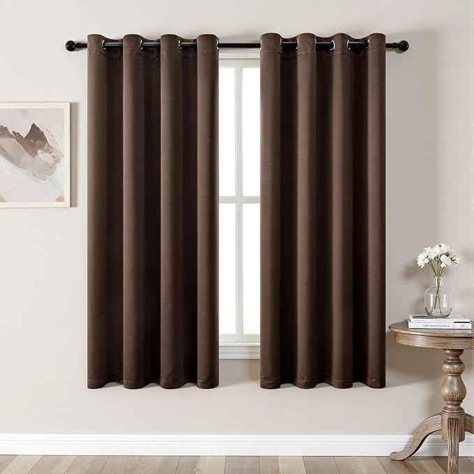 MIULEE Chocolate Brown Blackout Bedroom Curtains Drape 72 Inch Long 52"x72" | Grommet Top, Room Darkening Window Drapes, Privacy Protection, Thermal Insulated, Heat Blocking, Light Blocking