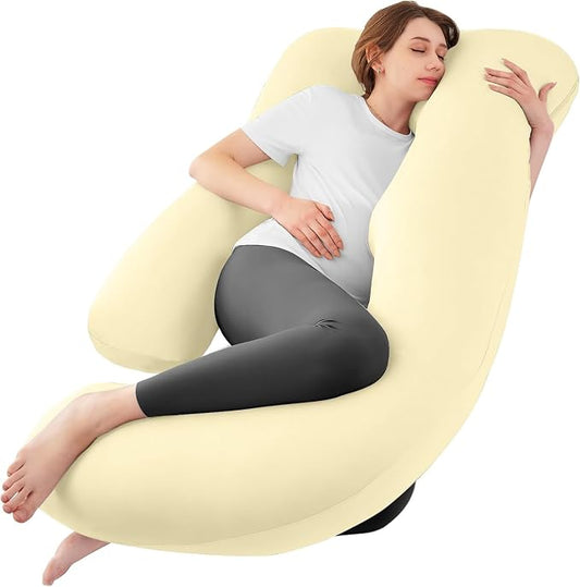 Cooling Pregnancy Pillows for Sleeping, 65'' Full Body Pillow, Light Yellow | Sasttie Maternity Pillow, OEKO-TEX, Down Alternative, Removable Cover, Pregnant Women Must Haves, Maternity Essential